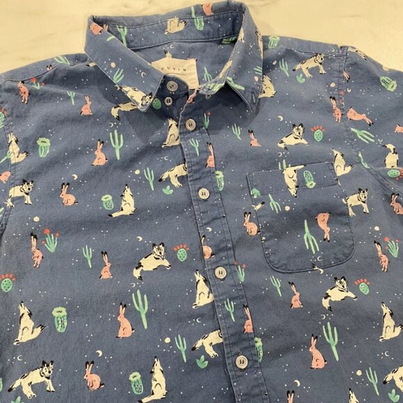 Duvin Casual Short Sleeve Dress Button Shirt Mens Size Large Graphic Rabbit Wolf - Picture 5 of 5